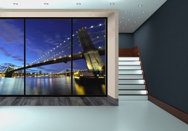 Fototapeta na ścianę - Brooklyn Bridge nocą (window) - 366x254 cm