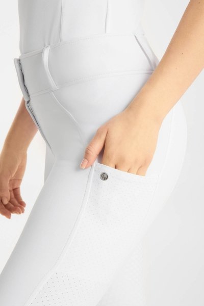 HORZE MATILDA Bryczesy jeździeckie z wysokim stanem i pełnym lejem silikonowym BIAŁE