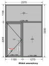Ścianka / przegroda aluminiowa ALUPROF z drzwiami, wewnętrzna, wymiary 2370x3300 mm, drzwi 944x2154 mm, szyba bezpieczna 6 mm, RAL 9007