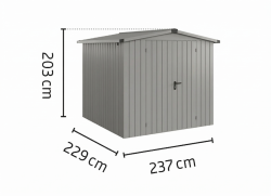 Metalowy domek narzędziowy EcoStar Euroline ESD 5 (214x214 cm) - dach dwuspadowy, drzwi 2-skrzydłowe, kolor szary aluminium RAL 9007