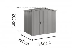 Metalowy domek narzędziowy EcoStar Euroline ESD 4 (214x166 cm) - dach dwuspadowy, drzwi 1-skrzydłowe, kolor szary aluminium RAL 9007