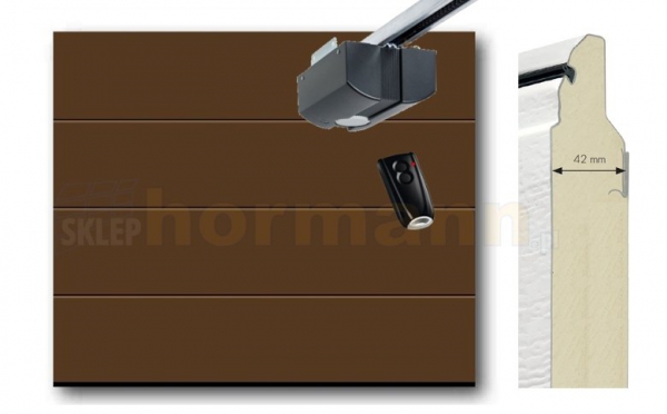Brama automatyczna ISOMATIC 42 mm, 2500 x 2125, Przetłoczenia L, DecoColor, Golden Oak, z napędem elektrycznym