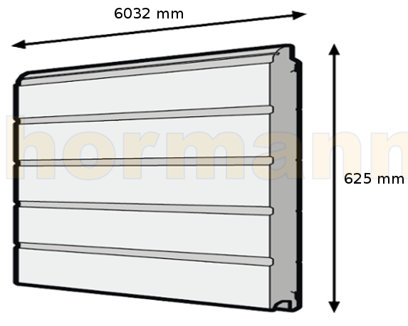 Segment bramy SPU, przetłoczenie S, Stucco, ocieplany 42 mm, kolor RAL 9002, wysokość 625 mm, szerokość 6032 mm