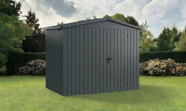 Metalowy domek narzędziowy EcoStar Euroline ESD 3 (214x118 cm) - dach dwuspadowy, drzwi 2-skrzydłowe, kolor antracyt RAL 7016