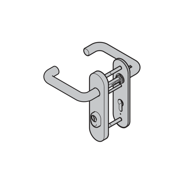 Komplet klamek przeciwwłamaniowych ES 1 typ D-110 z zaokrąglonym podłużnym szyldem, 8 mm, aluminium, na wkładkę patentową