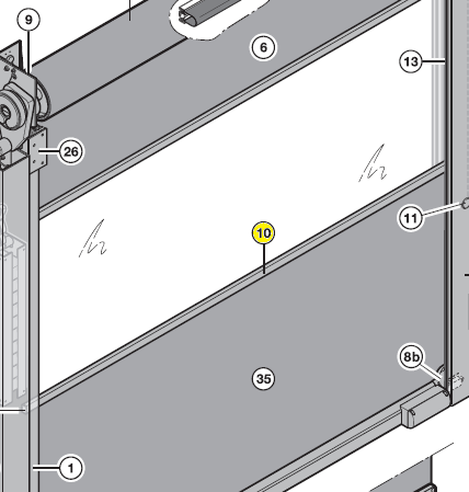 10 - Aluminiowy profil zabezpieczenia przeciwwiatrowego pomiędzy sekcjami kurtyny 
