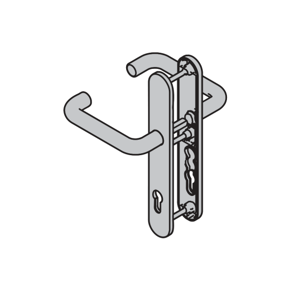 Okucie drzwiowe ES0 – komplet klamek D-116, pod wkładkę patentową, 8 mm, stal nierdzewna