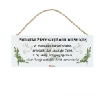 Drewniana tabliczka prostokąt wzbogacona lakierem UV Pamiątka Pierwszej Komunii Świętej Rozmiar 18x7,5 cm