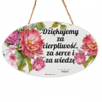 Drewniana tabliczka owal wzbogacona lakierem UV z napisem Dziękujemy...