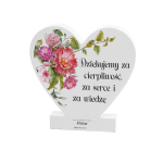 Drewniana tabliczka serce z podstawką wzbogacona lakierem UV z napisem