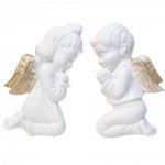 Aniołek gipsowy płaski dziewczynka , chłopiec, złote skrzydła .Wysokość 18 cm