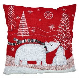 PODUSZKA ZE ŚWIĄTECZNYM WZOREM CZERWONA W MISIE 45x45 cm