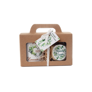 Zestaw prezentowy PIERWSZA KOMUNIA ŚWIĘTA  kubek serce + świeca