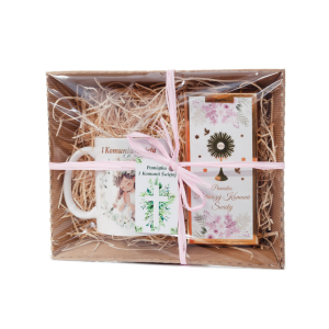 Zestaw Pamiątka Pierwszej Komunii Świętej - kubek + czekolada - dziewczynka