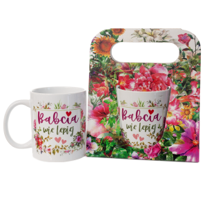 Kubek ceramiczny w ozdobnym opakowaniu z napisem Babcia wie Lepiej. 330 ml