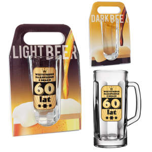Kufel do piwa 60 lat w dwustronnym ozdobnym opakowaniu. 500 ml