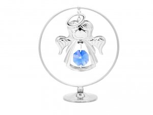 Posrebrzana figurka z kryształkami STRASS Swarovski. aniołek w kółku, 8 cm