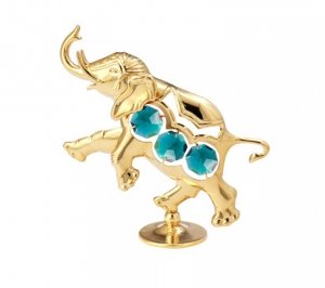 Pozłacana figurka SŁOŃ z kryształkami STRASS Swarovski. 9,5 cm