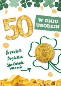 Karnet w Dniu 50 Urodzin z urodzinową monetą