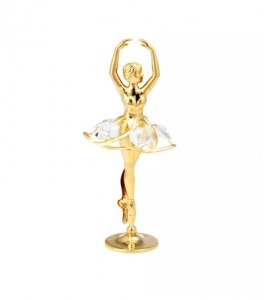 Pozłacana figurka BALETNICA z kryształkami STRASS Swarovski.Wys.12 cm.