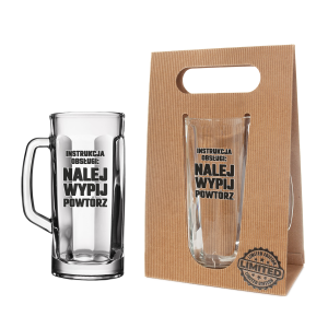 Kufel do piwa w ozdobnym opakowaniu eco z napisem Instrukcja Obsługi..... 650 ml