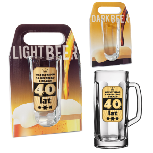 Kufel do piwa 40 lat w dwustronnym ozdobnym opakowaniu. 500 ml