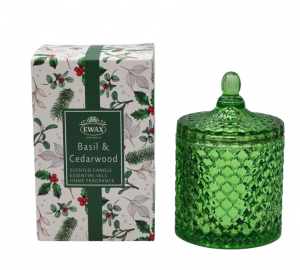 ŚWIECZKA W SZKLE BASIL & CEDARWOOD DUŻA 8,5x8,5x13,5 cm