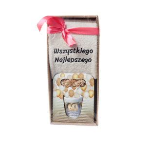 Zestaw upominkowy na 60 URODZINY ręcznik i kubek w ozdobnym opakowaniu. 18.5x9.5x41 cm