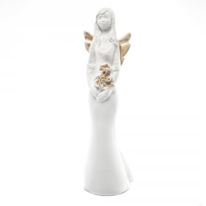 Anioł gipsowy  Róża, złote skrzydła i kwiaty , h 33 cm