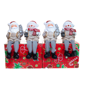 Figurka bożonarodzeniowa Mikołaj / Bałwan z wiszacymi nogami. 9 cm