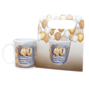 Kubek ceramiczny urodzinowy w ozdobnym opakowaniu 40 urodziny