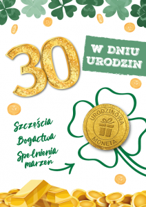 Karnet w Dniu 30 Urodzin z urodzinową monetą