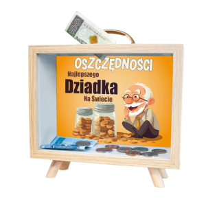 Skarbonka MDF z uchwytem Oszczędności Najlepszego Dziadka na Świecie.   21x8x22 cm