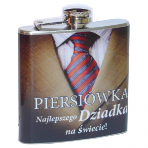 Piersiówka ze stali nierdzewnej z napisem 'Piersiówka Najlepszego Dziadka na Świecie '.
