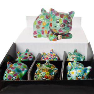 Skarbonka ceramiczna kot - mix wzorów - 10x6x6 cm - cena za sztukę