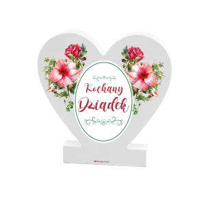 Drewniana tabliczka serce z podstawką wzbogacona lakierem UV z napisem Kochany Dziadek 14.8x15x1,5 cm