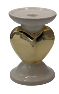 ŚWIECZNIK CERAMICZNY ZE ZŁOTYM SERDUSZKIEM MAŁY 9,7x9,7x14 cm