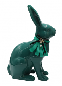 KRÓLIK CERAMICZNY ZIELONY Z ZIELONĄ KOKARDĄ DUŻY 23x13,5x37 cm