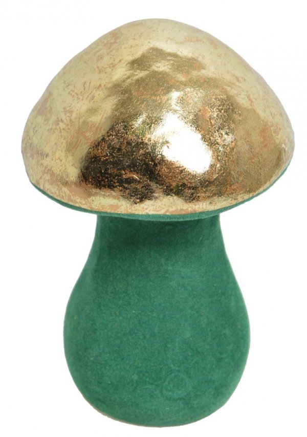 GRZYBEK ZIELONY WELUROWY ZE ZŁOTYM KAPELUSZEM 9.5x9.5x14CM