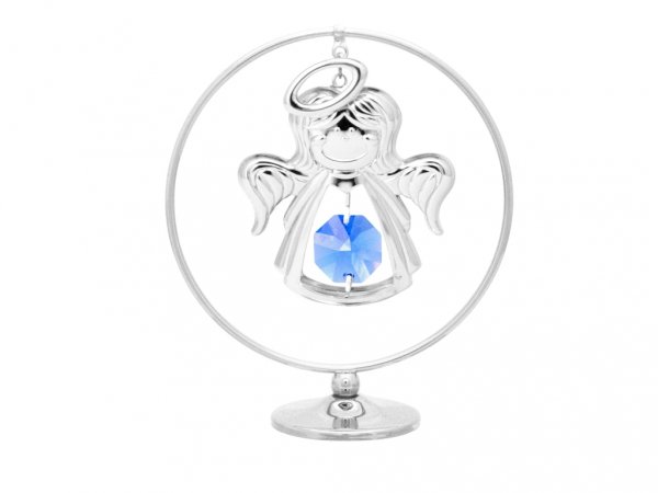 Posrebrzana figurka z kryształkami STRASS Swarovski. aniołek w kółku, 8 cm