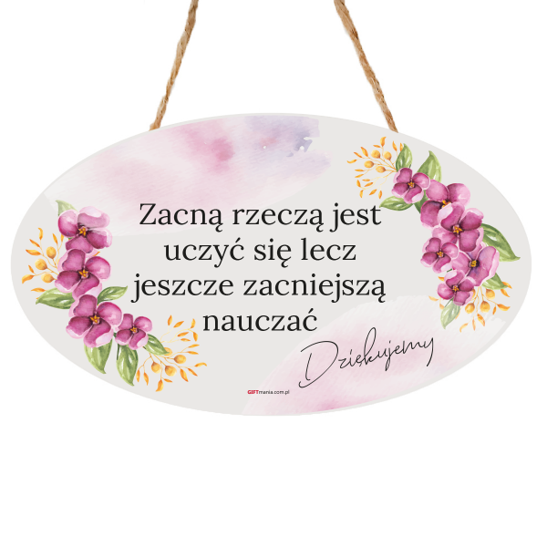 Drewniana tabliczka owal wzbogacona lakierem UV dla nauczyciela