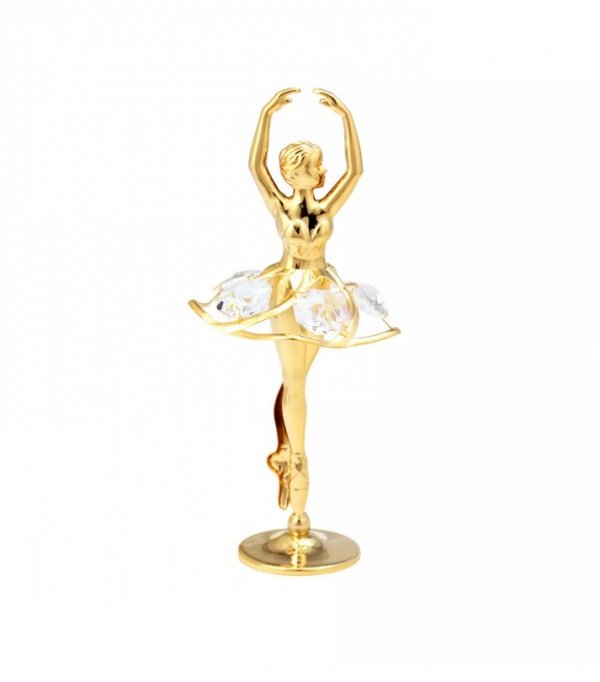 Pozłacana figurka BALETNICA z kryształkami STRASS Swarovski.Wys.12 cm.