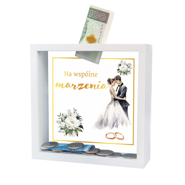 Skarbonka MDF złocona " Na wspólne marzenia " - para młoda