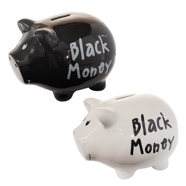 Skarbonka ceramiczna świnka biała i czarna BLACK MONEY .17x12x12