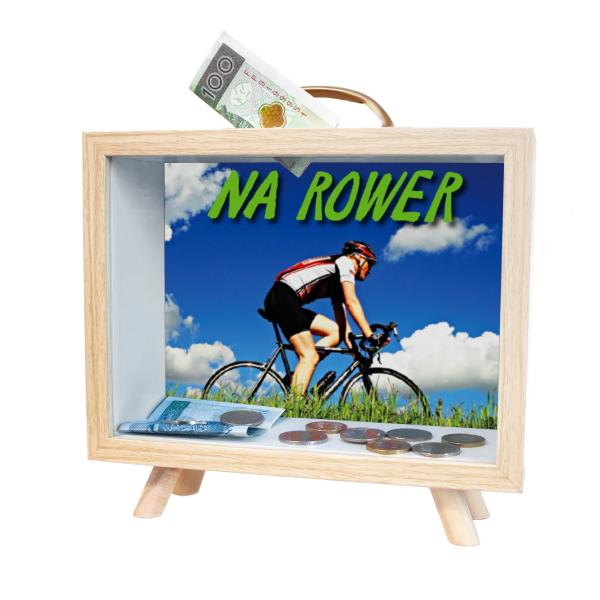 Skarbonka MDF z uchwytem  &quot;Na rower&quot;