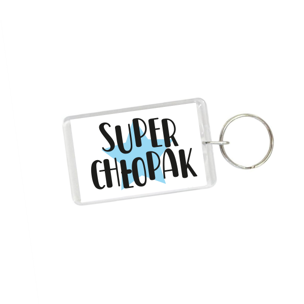 Brelok plastikowy dwustronny w kształcie prostokąta &quot;Super Chłopak&quot;