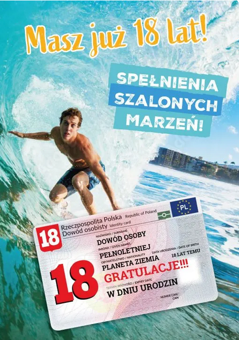 Karnet Masz już 18 lat z dowodem osobistym