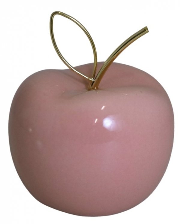 JABŁKO CERAMICZNE RÓŻOWE Z METALOWYM OGONKIEM 8x8x10 cm