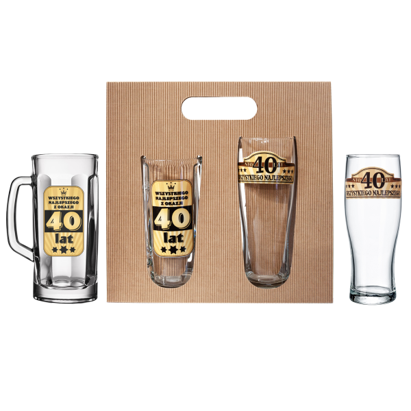 Zestaw prezentowy "40 lat"  kufel i szklanka do piwa w opakowaniu