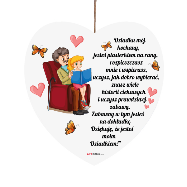 Tabliczka w kształcie serca &quot; Dziadku mój kochany&quot; z wnuczką.Rozmair  30x30x0,5 cm